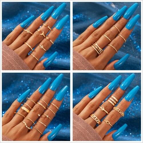 New Design Gold Color Round Hollow Geometric Rings Set For Women Fashion Anillos Open Ring Joint Ring On Phalanx Female Jewelry