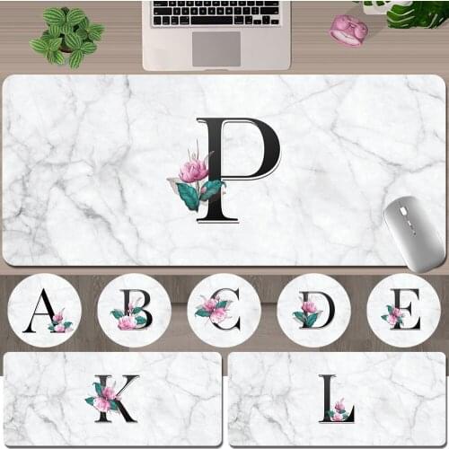 Easy-to-clean and Large Size Mouse Mat 30x60cm 30x80cm PU Leather White-marble Letter Printing Series Anti-slip Gaming Mouse Pad