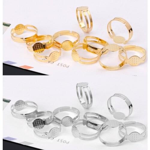 10PC/Lot 8mm Metal Flat Ring Base Blank Findings Glue On Pad DIY Jewelry Making