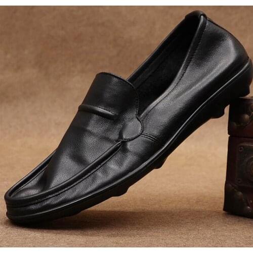 New Men Genuine Leather Casual Shoes Spring Summer Slip-on Leisure Lightweight Flat Shoes Cool Soft Loafers Man Driving Shoes