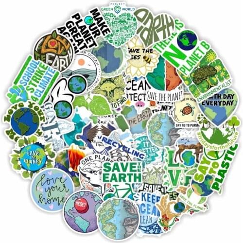 50Pcs Green Environmental Protection Stickers for Suitcase Car Personalized Luggage Phone Laptop Cup Environmental Slogan Label