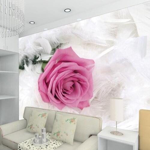 Romantic Pink Rose Flower Photo Mural Customized Size Non-woven 3D Wallpaper For Wedding Living Room Sofa Backdrop Wall Covering