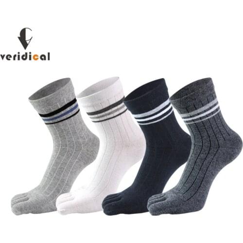 5 Pairs Man Short Five Finger Socks Pure Cotton Solid Business Striped Standard Breathable Socks With Separate Toes Hot Sell
