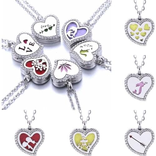 2021 Hot New Studded with diamonds Diffuser Necklace Perfume Aromatherapy Love Heart Necklace Jewelry Suitable to Ladies