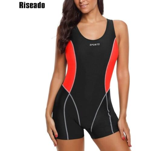 Riseado Sports One Piece Swimsuit Female Boyleg 2021 Swimwear Women Patchwork Bathing Suits Racer Back Training Swimsuits