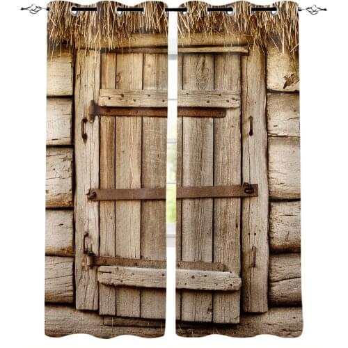 Barn Wooden Door Straw Windows Curtains Living Room Bedroom Kitchen Curtains For Children Drapes Window Treatments