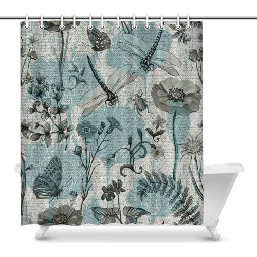 Dragonflies Fabric Bathroom Shower Curtain Decor Set with Hooks for Bathroom Polyester