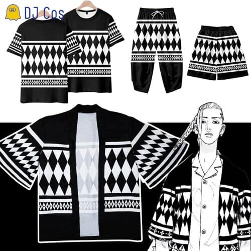 Tokyo Revengers Cloak Black and White Cosplay T-shirt Hanagaki Takemichi Ken Ryuguji Haori Kimono for Summer Top Shirts Tee