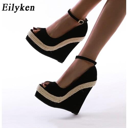 Eilyken Brand 2021 Sexy Platform Wedges high heels Shoes Sandals Women Straw Summer Party ankle-wrap Shoes Woman sandals