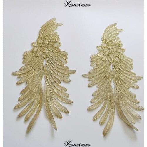 1Pc gold thread embroidery cording flower wedding dress lace embroidery flower applique lace accessories trim 16.2X35.5cm