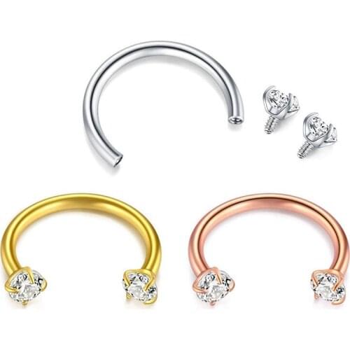 1Pcs The Latest Trends Nose Set Auger Screw Screw Double Eyebrow Zircon U Horseshoe Ring Puncture Accessories