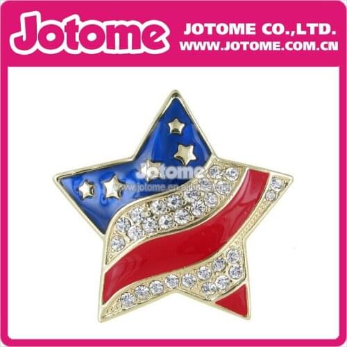 100pcs/lot New USA Patriotic Independence Day Grand American Flag Star Rhinestone Brooch Pin with Clear Crystals