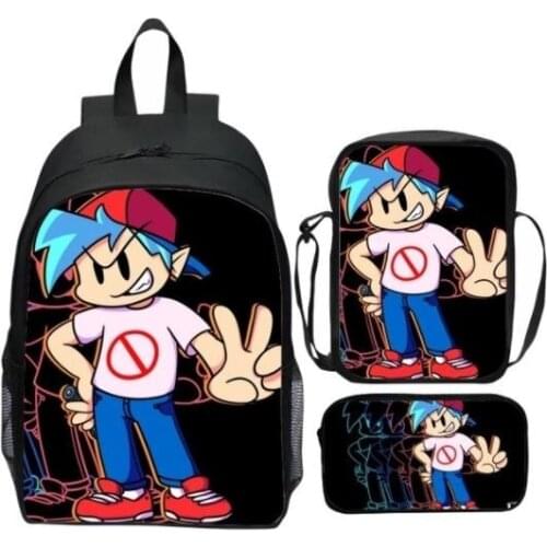 3pcs/set Game Friday Night Funkin Backpack Multicolor School Bag for Teenagers Students Kids Rucksack Book Bag Bolsa Escolar