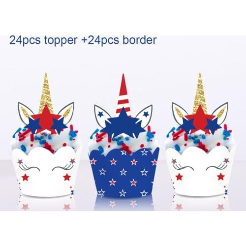 July 4th Unicorn Theme Cupcake Border Wrapper Happy Birthday Horn Unicorn Cake Topper Unicorn Party Cake Decorate Supplies WB009