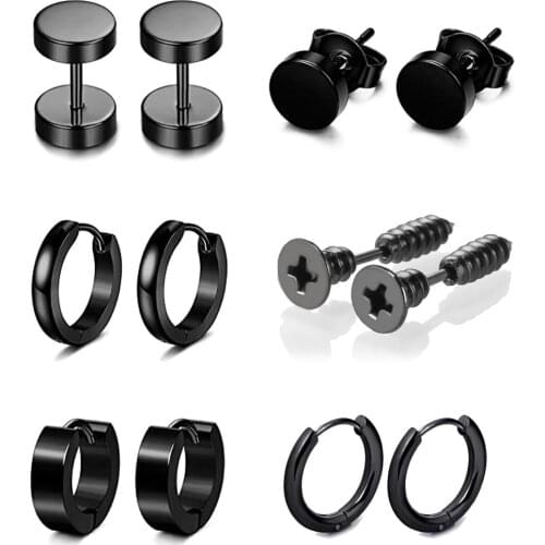 6 Pair/set Trend Men Women Stainless Steel Personality Punk Earrings Unisex Ear Buckle Stud Jewelry