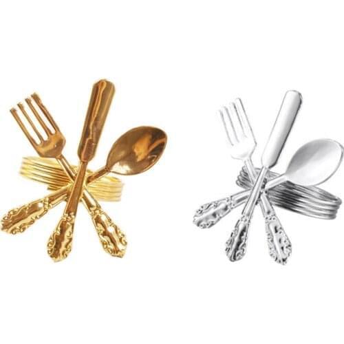 6 Pack Creative Napkin Buckle Fork Knife Spoon Silver Napkin Rings Tableware Napkin Holder for Wedding Party Table Decoration