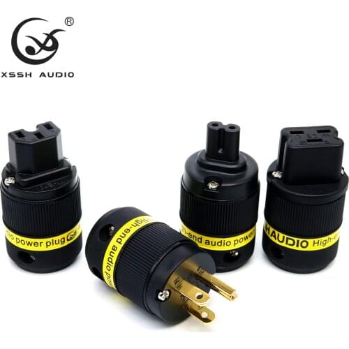 XSSH audio Figure 8 20A IEC US plug DIY Hi-end HIFI Pure copper brass plated gold Electrical 18mm AC Female Male power connector