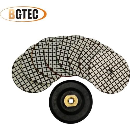 BGTEC 8pcs # 50 to # buff 100mm Dry Diamond flexible Polishing Pad 4'' grinding disc for Granite Marble with M14 Rubber backer