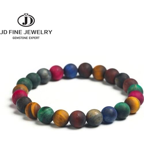 JD Polish Round Matte Frosted Tiger Eyes Stone Bracelets Natural Colorful Stone Beads Vintage Men Charm Bracelet Wholesale
