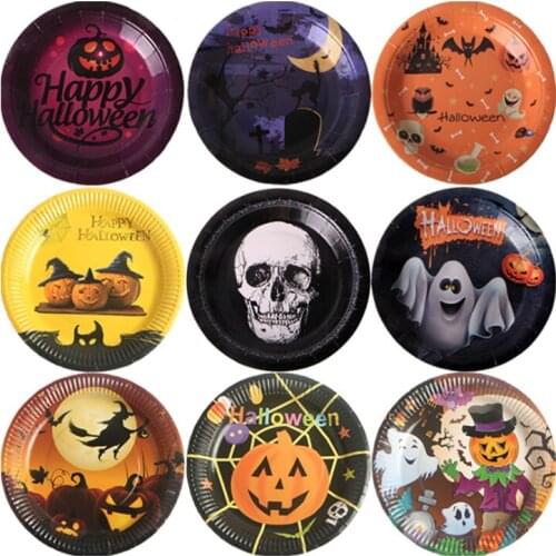 Halloween Paper Plates Party Supplies Holiday Party Halloween Disposable Paper Tableware Round Plate Dinner Decoration