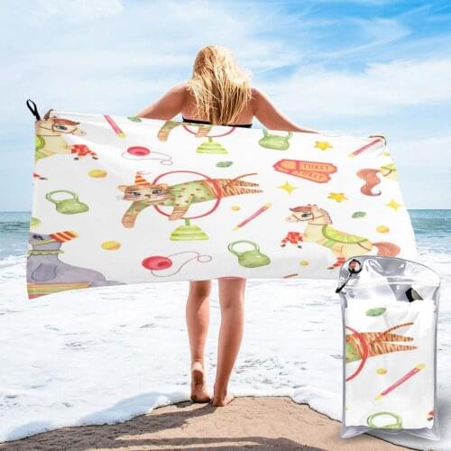 Quick Dry Beach Towel Watercolor Circus Animal Microfiber Bath Towel Beach Cushion Swimming Personalized Sand Free Beach Towel