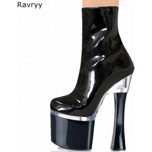 Patent leather Black Woman boots Platform Heel women short Boots Fashion Model Stage Club Party Dance dress shoes female booties