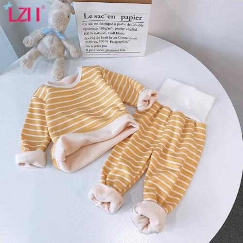 LZH 2020 Autumn Winter Fashion Stripes Children Sportswear Long Sleeve Sweater+High Waist Trousers 2Pcs Set Boys Girls Clothing