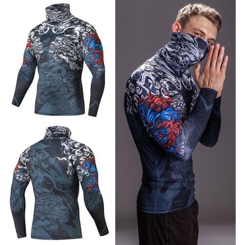 High Collar With Mask t shirt Streetwear Gym Men Casual 3D T shirt Fitness Compression shirts Lapel Underwear Thermal Male Tops