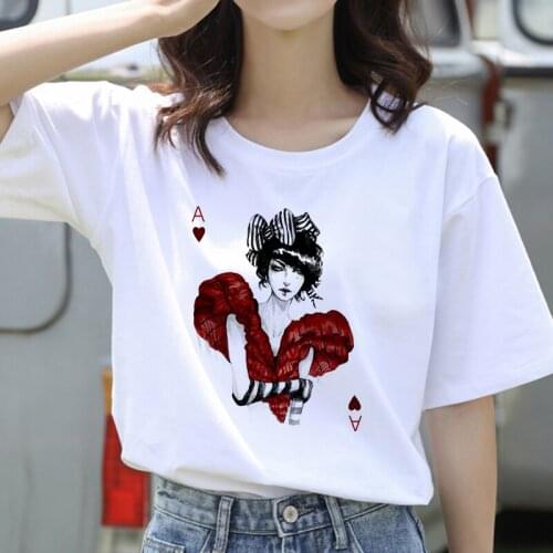 Poker Printing T-shirts Women Summer Clothes White T Shirt Harajuku Graphic Tee Casual Short Sleeve Tops for Women
