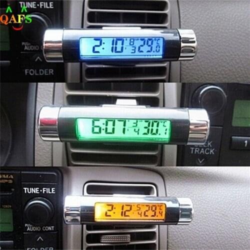 Hot sale 2 in1 Car Clock Thermometer LCD Digital blue Car backlight Automotive Thermometer Clock Calendar with Clip