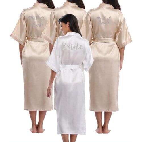 New Champagne bathrobe bride satin-silk robe women bridal party sister team mother shower gift bridesmaid wedding short robes