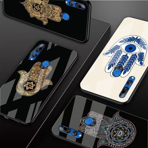 Hamsa Hand of Fatima Tempered Glass Phone Case For Huawei honor 8X 9 10i 20i 20Lite 20Pro 30 Pro Cover Shell