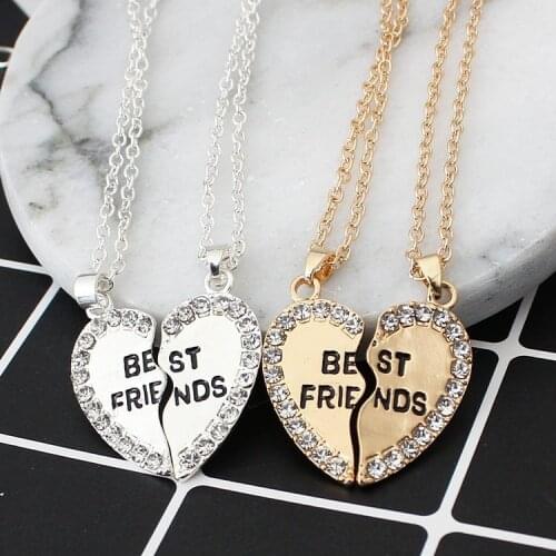 Good Friends Love English Pendant Pendant Necklace Fashion Two Rhinestones Alloy Flap Best Friends Necklace New Product Launch