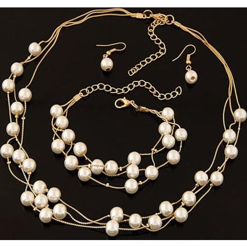 Imitation Pearl Jewelry Sets Multilayer Necklace Sets For Bridal Wedding Necklace/Bracelet/Earrings Set