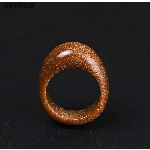 ShinyGem 2020 Trendy Natural Irregular Gold Sand Stone Rings Wedding Smooth Charm Round Gem Stone Finger Rings For Women Man