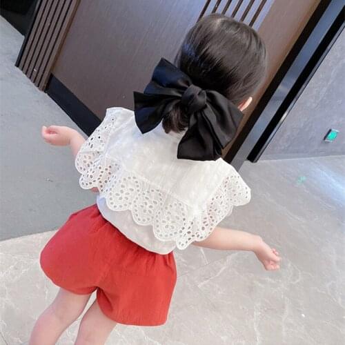 Toddler Girls Clothing Set 2021 Summer New White Lace Hollow Out Shirt+Shorts Pant Casual Cotton Two Piece Childrens Set 1-7Yrs