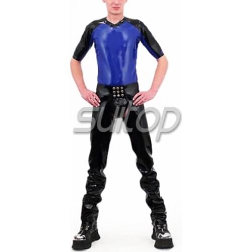 Suitopheavy latex chaps with brief & latex shirt