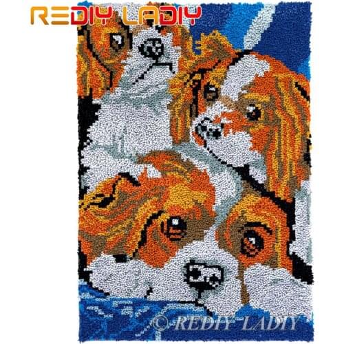 Latch Hook Kits Three Puppies Chunky Yarn Embroidery Crocheting Tapestry Kits Needlework Arts & Crafts DIY Carpet Rug 57*85cm