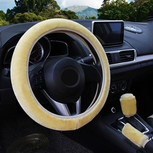 Fur Steering Wheel Cover Gear Knob Set 3Pcs Car Kit Protection Universal