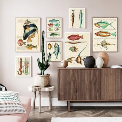 Marine Creatures Animal Fish Canvas Painting Colourful Vintage Poster Prints Pictures Wall Art for Living Room Home Decoration