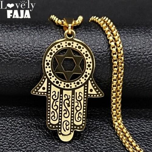 2021 Stainless Steel Jewish Star of David Bullet Shape Hexagram Gold Color Statement Necklace for Men Punk Jewerly N1207S03