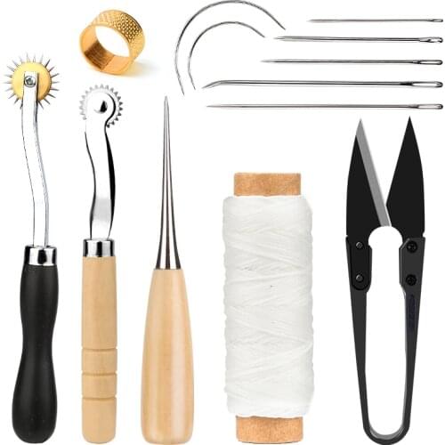 LMDZ 13PCS Professional Leather Craft Tools Kit Repair Working Cord Sewing Needles Waxed Thread Carving Groove Accessories