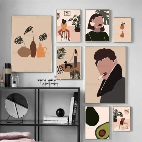 Boho Wall Art Abstract Girl Fruit Tropical Plant Leaves Canvas Painting for Girls Room Home Decoration Nordic Posters and Prints