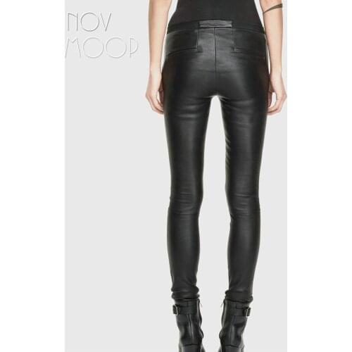 Novmoop high quality imported stretched genuine leather women pensil pants Pantalon en cuir stretch femme LT3250