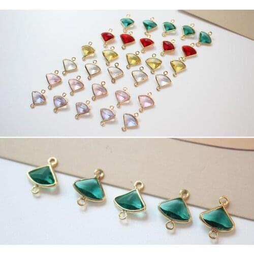 Wholesale 30pcs/lot 10*13mm color glass core decoration cartoon fan shape copper charms diy jewelry earring/bracelet accessory