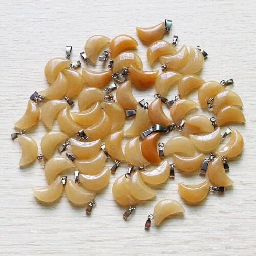 Wholesale 30pcs/lot Fashion Yellow Jades Moon Shape Beads Pendants DIY Jewelry Natural Stone Making For Women Free Shiping