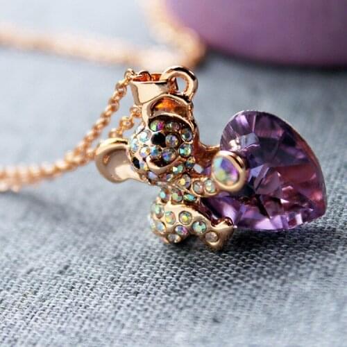 Pendant Necklace Rose Gold Color Rhinestone Cute Koala Heart Necklaces Women Fashion Jewelry for Women 2020 Hot