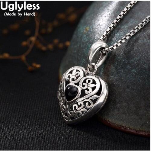 Uglyless Real 925 Sterling Silver Women Handmade Heart Pendant without Chain Openable Gaudencio Box Hollow Bijoux Picture Boxes