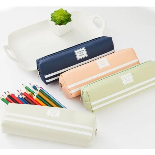 Simple canvas pencil case Cute candy color pencil bag Children pen case student school supplies storage bag big pen bag gifts