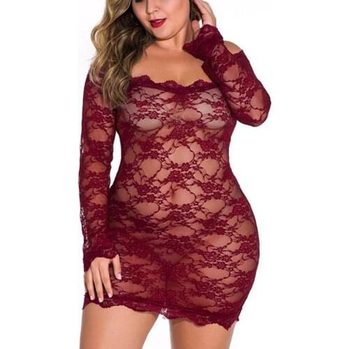 Plus Size 4XL Sexy Nightdress Women Perspective Flower Lace Nightgowns Sexy Lingerie Sleepwear Babydoll Lenceria Mujer Nightie